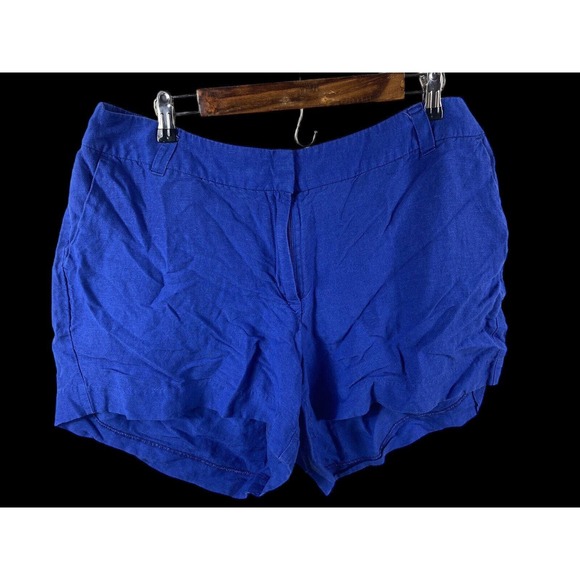 Lane Bryant 18 Shorts Linen Blend Blue Pull On Elastic Waist Pockets Womens - Picture 1 of 3